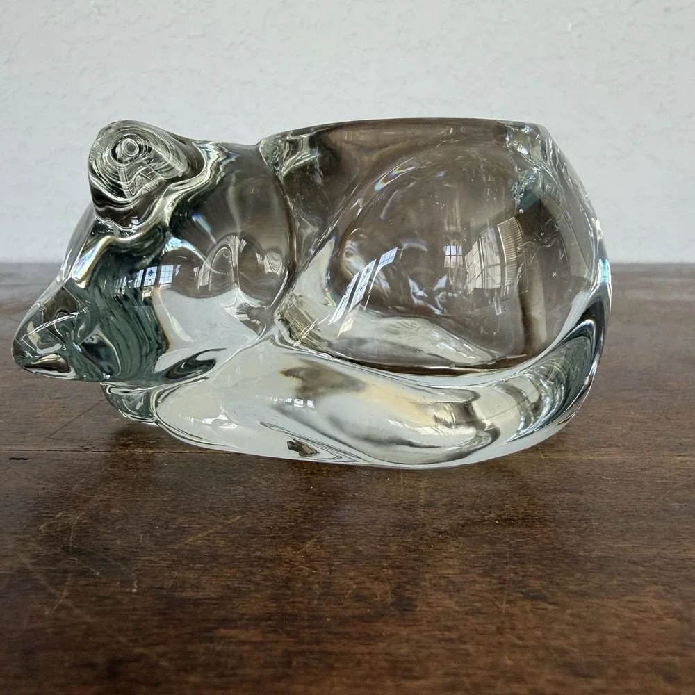 Indiana Glass Sleeping‎ Cat Candle Holder VTG Votive Tea Light Cozy Kitten Kitty